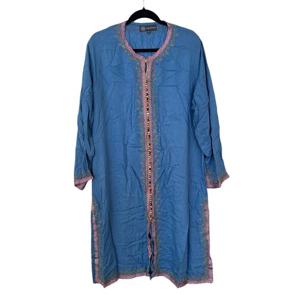 Karim Bourlad Blue Kaftan with Colorful Embroidery - Picture 2 of 14